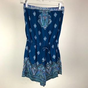 Womens Blue Paisley Sleeveless Romper, Small